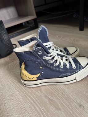 Discontinued Celestial Converse Navy Blue w/ Moon, Clouds, Stars